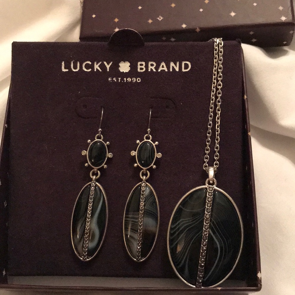 Lucky brand earrings and long pendant necklace set